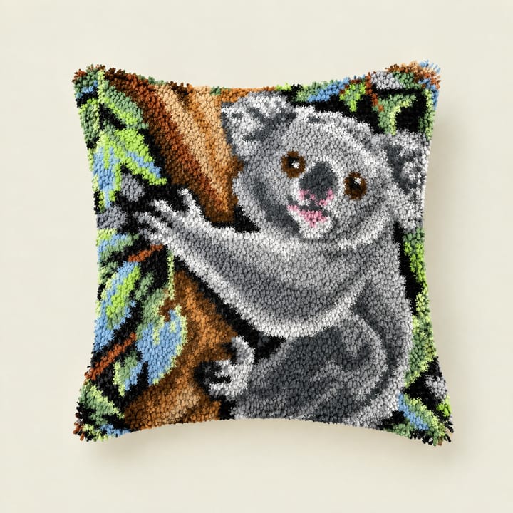 Koala latch hook pillow, 17 x 17 in