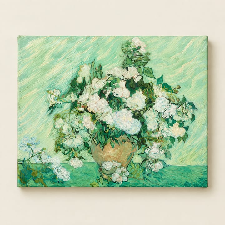 Roses design: white roses in a vase on green