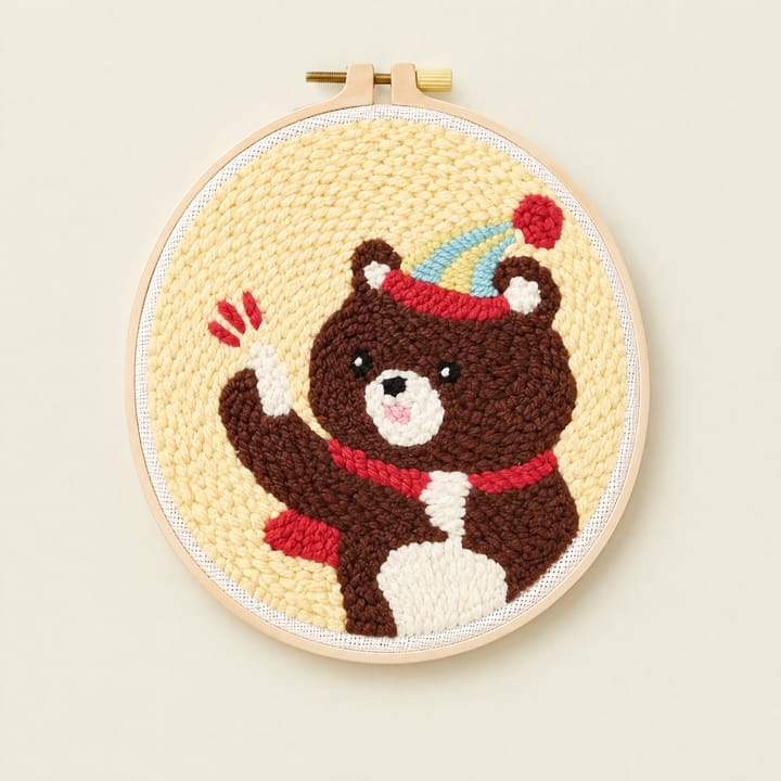 Cute Animal Punch Needle Kit, Bear with party hat