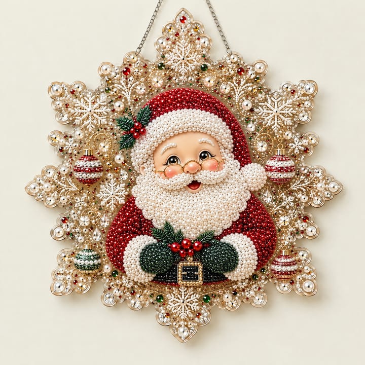Christmas Pearl Diamond Art Hanging Kit, Santa with mittens