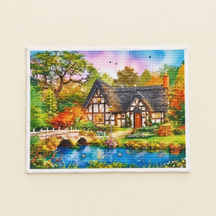 Cottage and Stream Diamond Art Kit, Thatched cottage by a stream