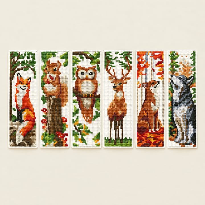 Stamped Needlepoint Bookmark Kit, Woodland animals