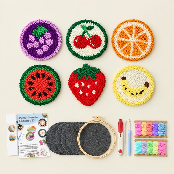 Fruit bowl punch needle coasters with the kit