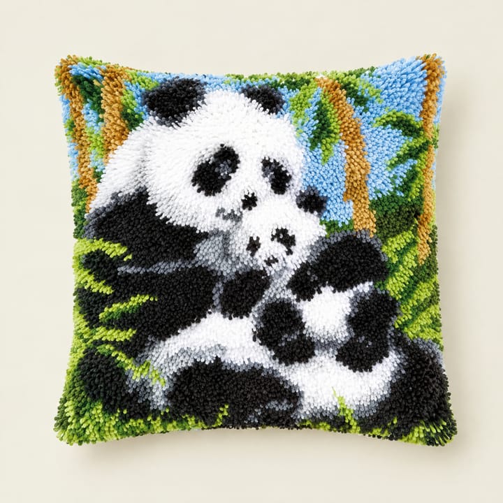 Pandas latch hook pillow, 17 x 17 in