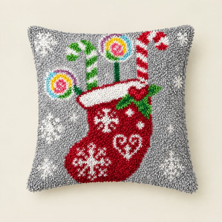 Christmas stocking Christmas latch hook pillow, 17 x 17 in
