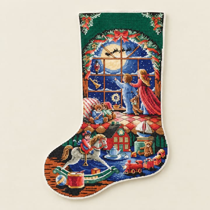 Christmas Stocking Cross Stitch Kit, Christmas window with children