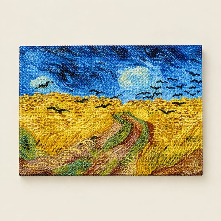 Wheatfield crows design: crows over a golden wheatfield under a stormy sky