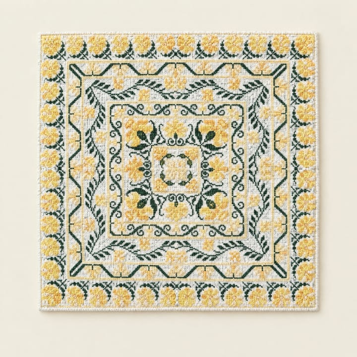 Wildflower Square Cross Stitch Kit, Yellow and green floral square
