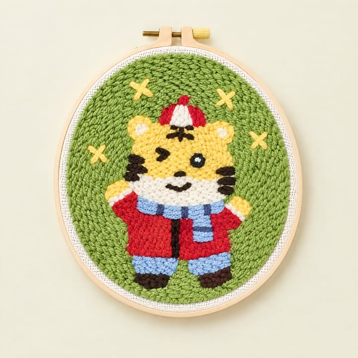 Cute Animal Punch Needle Kit, Tiger in red coat