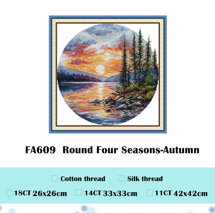 Four Seasons Cross Stitch Kit, Winter lake and pines