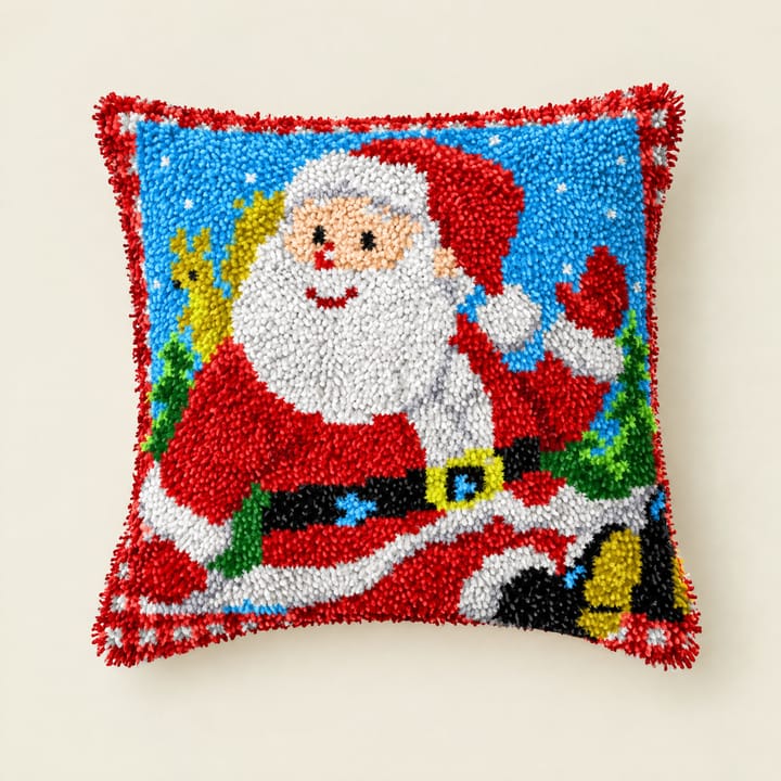 Santa waving Christmas latch hook pillow, 17 x 17 in