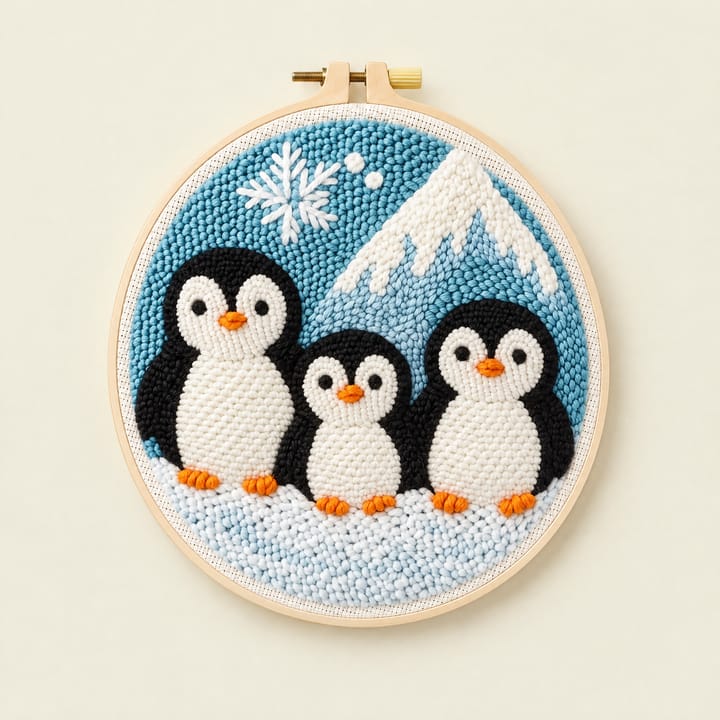 Cute Animal Punch Needle Kit, Penguin family