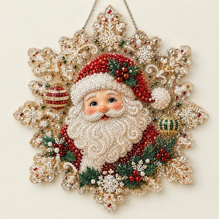Christmas Pearl Diamond Art Hanging Kit, Santa with holly