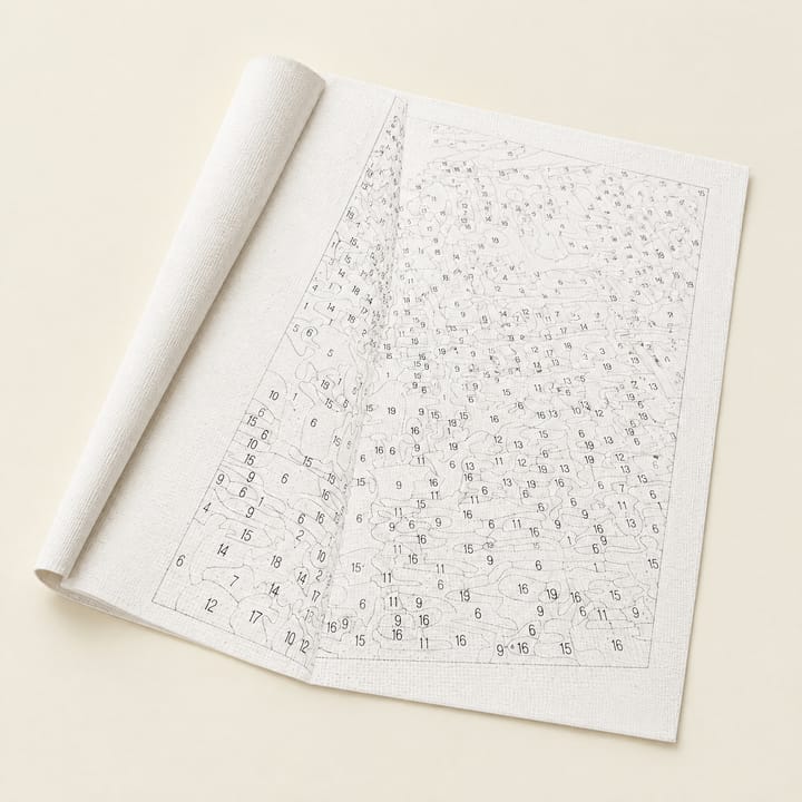 Close-up of the numbered outline printed on the canvas