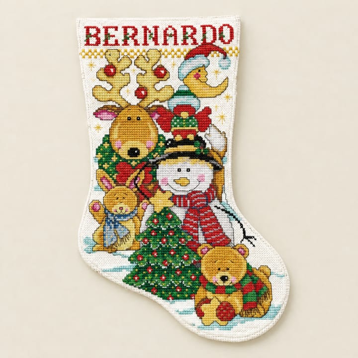 Christmas Stocking Cross Stitch Kit, Reindeer, snowman and bear