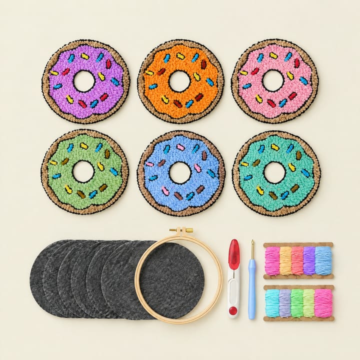 Sprinkle donuts punch needle coasters with the kit