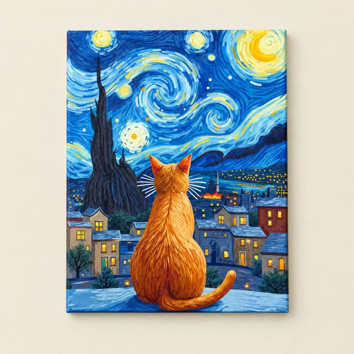 Starry Cat Paint by Number Kit, Orange cat watching starry sky