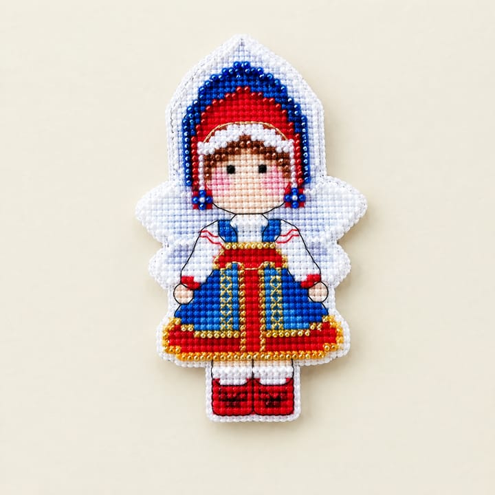 Angel Fridge Magnet Cross Stitch Kit, Blue folk dress angel