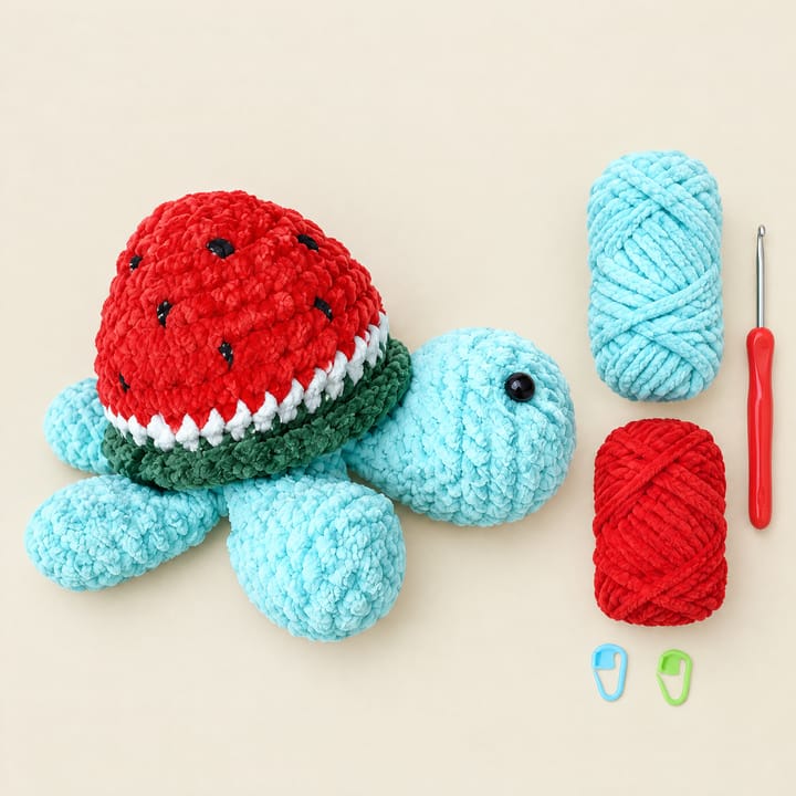 Watermelon turtle crochet kit with yarn and hook