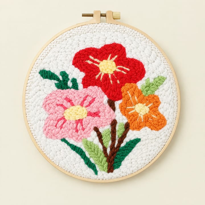 Floral Punch Needle Kit, Red, pink and orange flowers