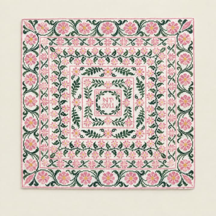 Wildflower Square Cross Stitch Kit, Pink and green vine square