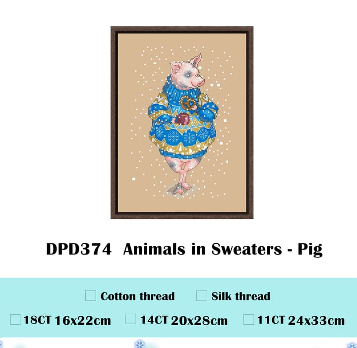 Animals in Sweaters Cross Stitch Kit, Pig