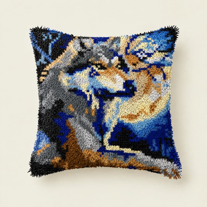 Wolves latch hook pillow, 17 x 17 in