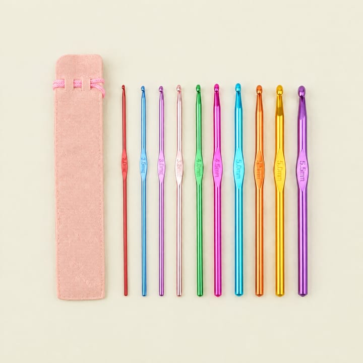 Colorful Aluminum Crochet Hook Set, Multicolor with pink pouch