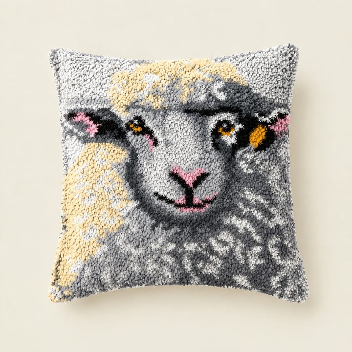 Sheep latch hook pillow, 17 x 17 in