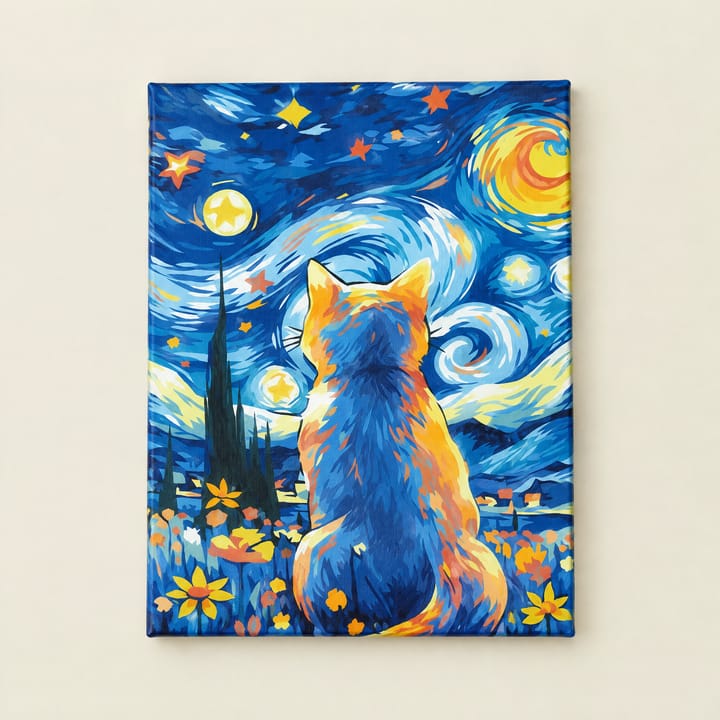 Starry Cat Paint by Number Kit, Orange cat with starry swirls