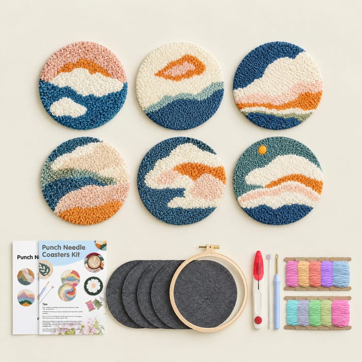 Ocean clouds punch needle coasters with the kit