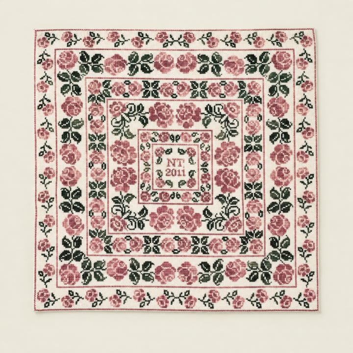 Wildflower Square Cross Stitch Kit, Pink and green rose square