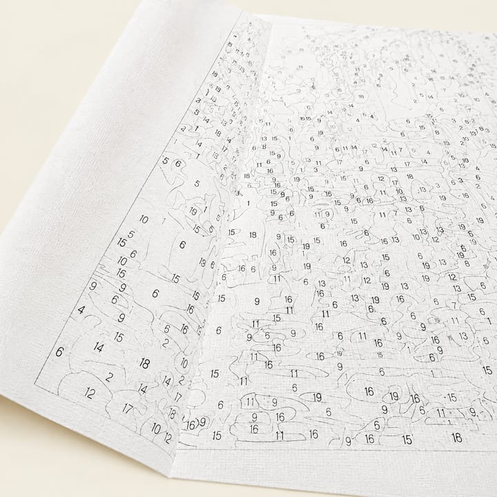 Close-up of the numbered outline printed on the canvas