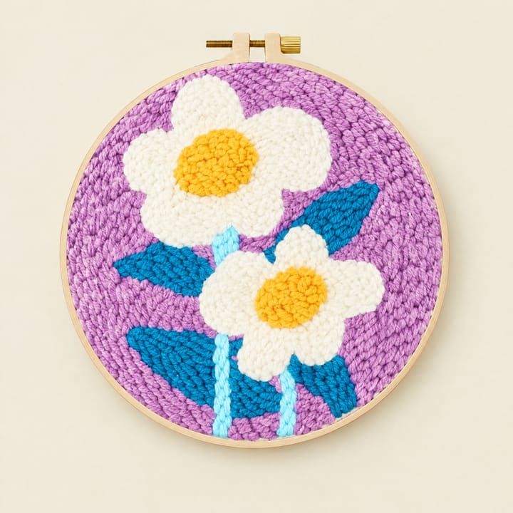 Floral Punch Needle Kit, White flowers on purple