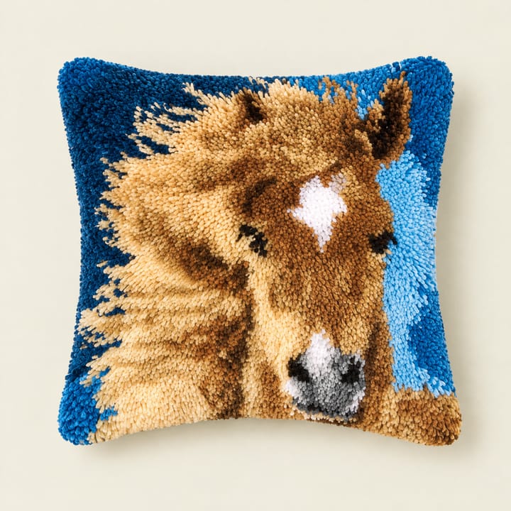 Pony latch hook pillow, 17 x 17 in