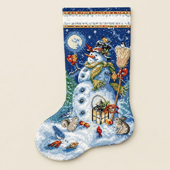 Christmas Stocking Cross Stitch Kit, Snowman with woodland animals