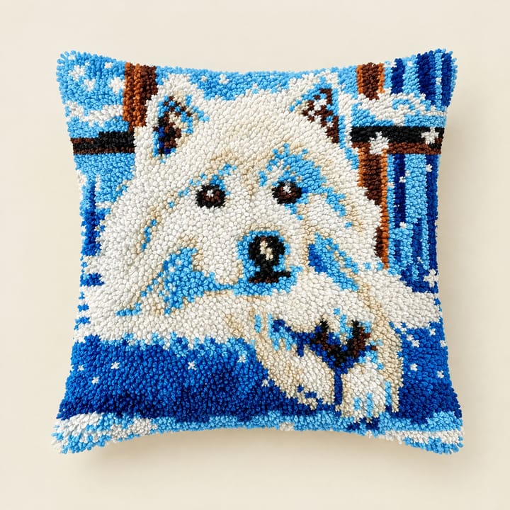 Latch Hook Pillow Kit, White arctic fox