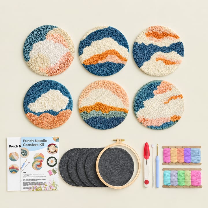 Sea and sand punch needle coasters with the kit