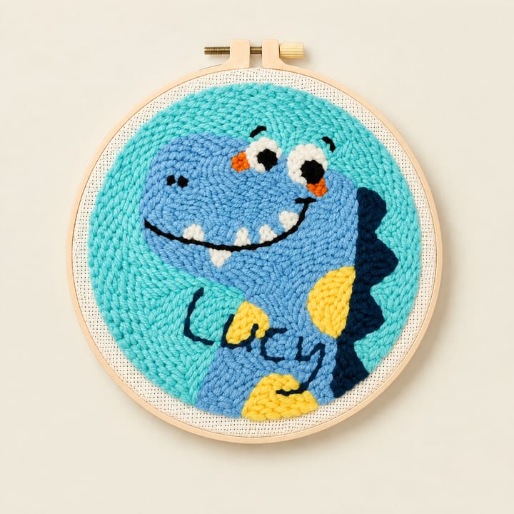 Animal Punch Needle Starter Kit, Blue dinosaur with Lucy
