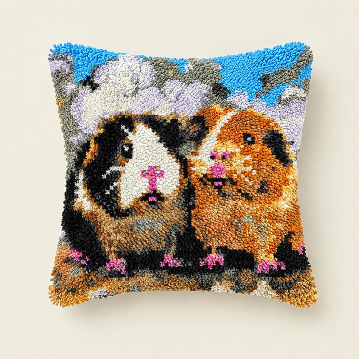 Guinea pigs latch hook pillow, 17 x 17 in