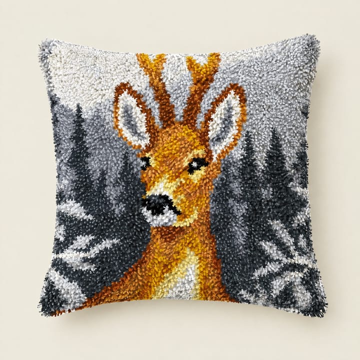 Roe deer latch hook pillow, 17 x 17 in