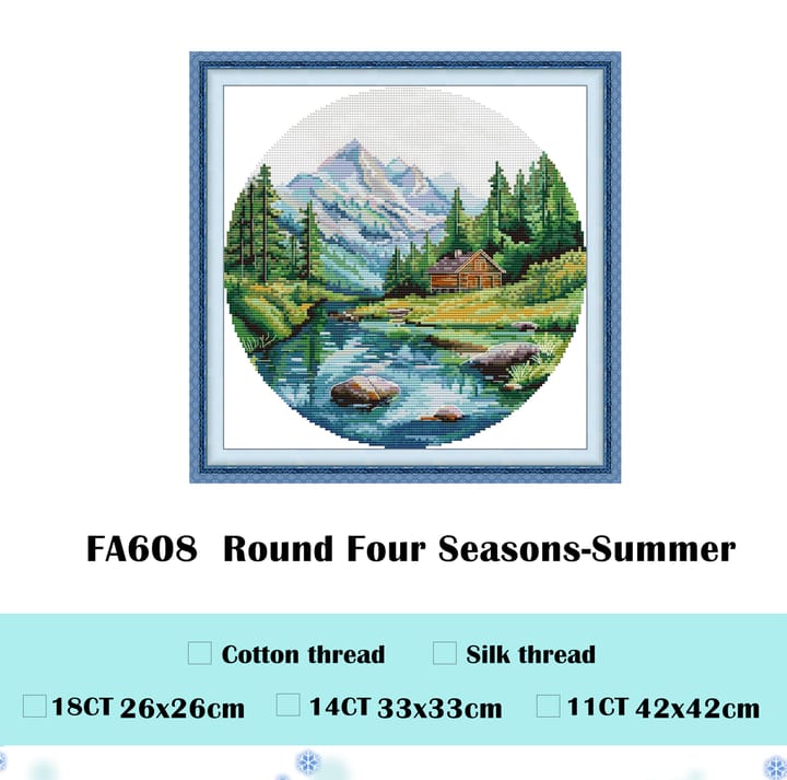 Four Seasons Cross Stitch Kit, Summer mountain cabin