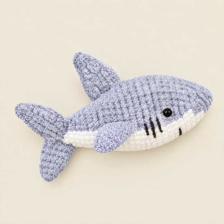 Shark finished size, about 5.5 in (14 cm) long