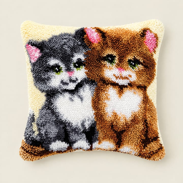 Two kittens latch hook pillow, 17 x 17 in