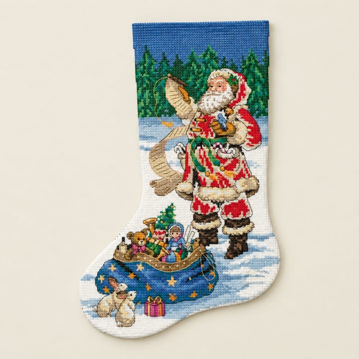 Christmas Stocking Cross Stitch Kit, Santa with list and sack