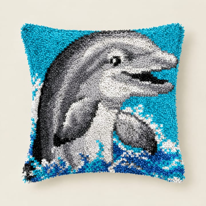 Dolphin latch hook pillow, 17 x 17 in