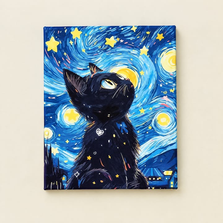 Starry Cat Paint by Number Kit, Black cat with blue bow